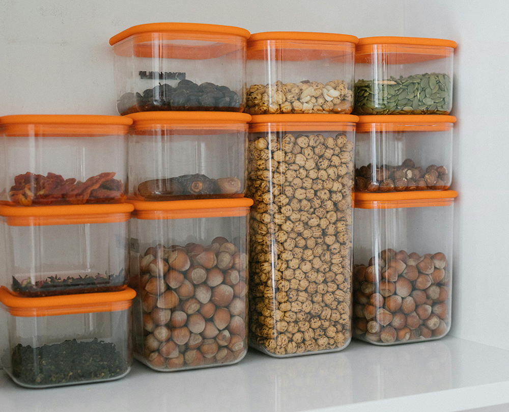 food stored in plastic containers in San Antonio pantry